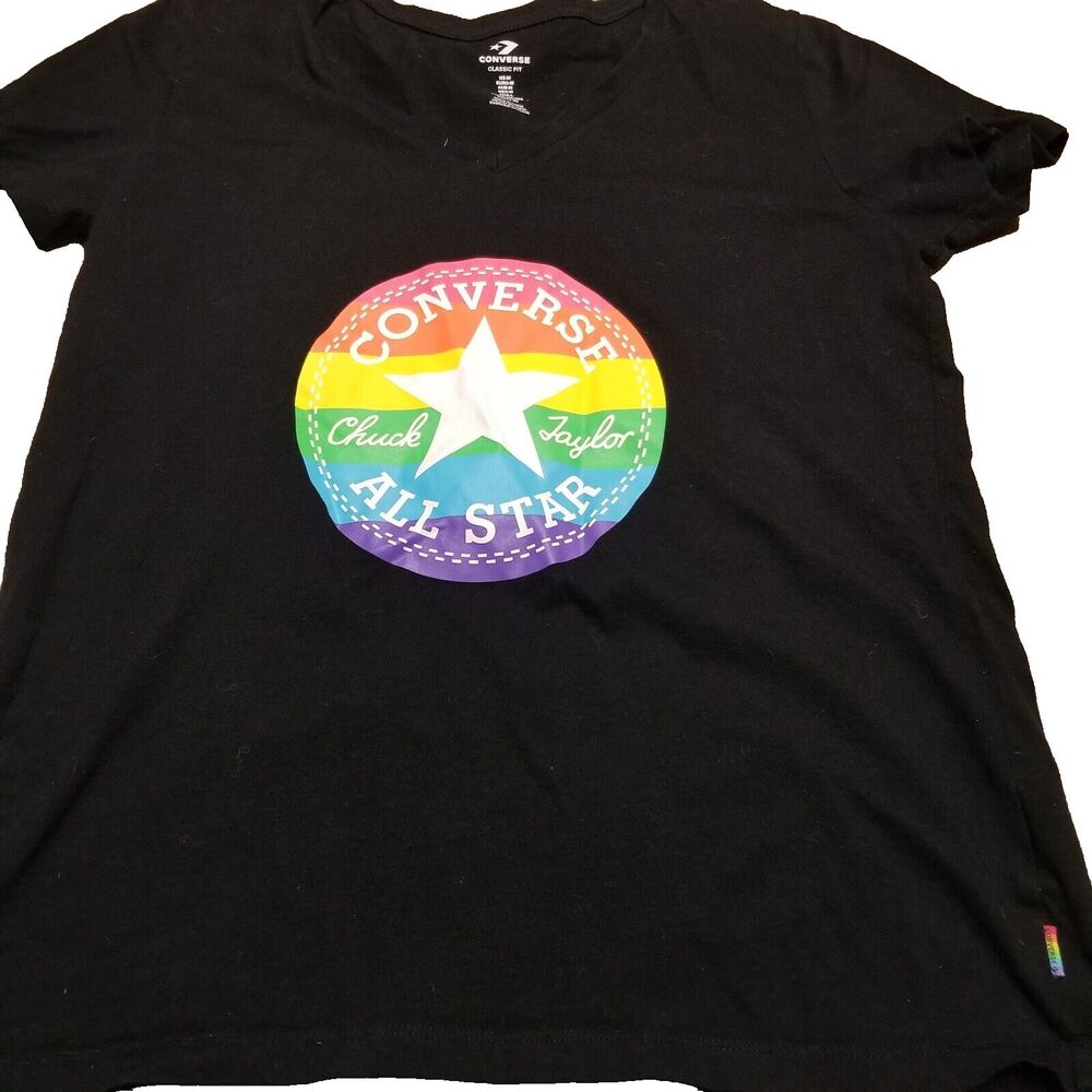 Converse Chuck Taylor All Star Short Sleeve V-NECK Shirt Women's Size Med Black